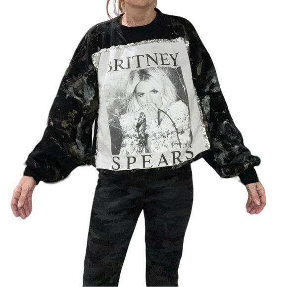 Upcycled Britney Spears Metallic Painted Sequinned Sweatshirt - Picture 2 of 8
